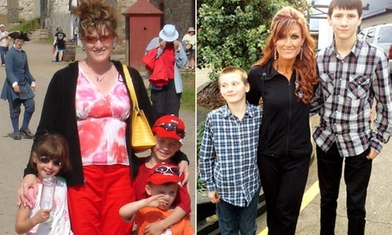 Tonya and her kids, before and after